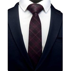 Magenta Necktie Tartan Woven TR Material Tie Mens Skinny Gift Event